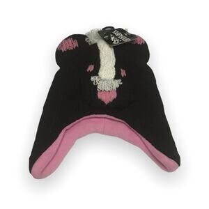 Spencer's Infant Girls Hat One Size Black Pink White‎ Skunk Knit Winter NEW